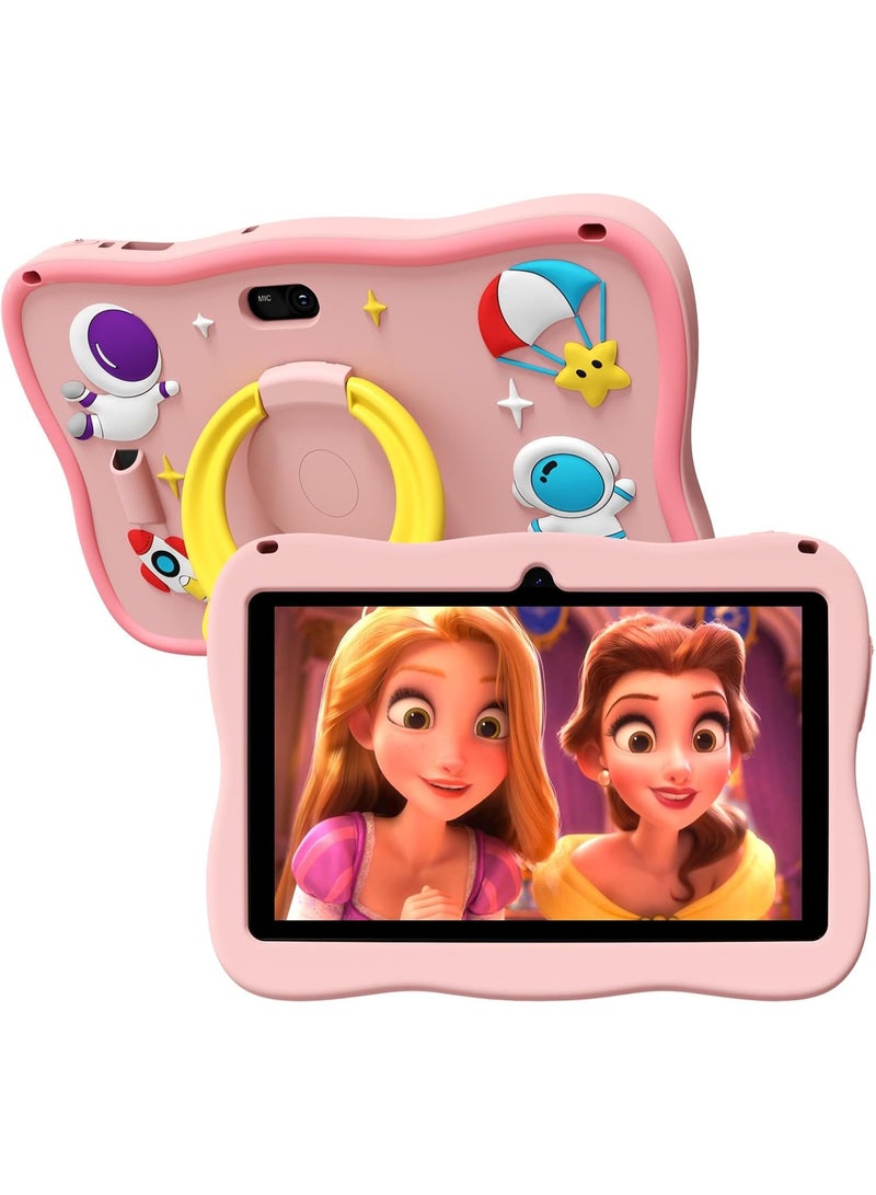 LBMT 7 Inch Kids Tablet with Shockproof Case, Android 14 and Quad-Core Toddler Tablets,Kids Tablets 8GB+128GB with Parental Control,  Educational Toddler Tablet with WiFi 5, Bluetooth, Dual Camera, Learning,Games, for Toddlers & Children 2-12 Years,Child-Friendly (Pink) - Image 1